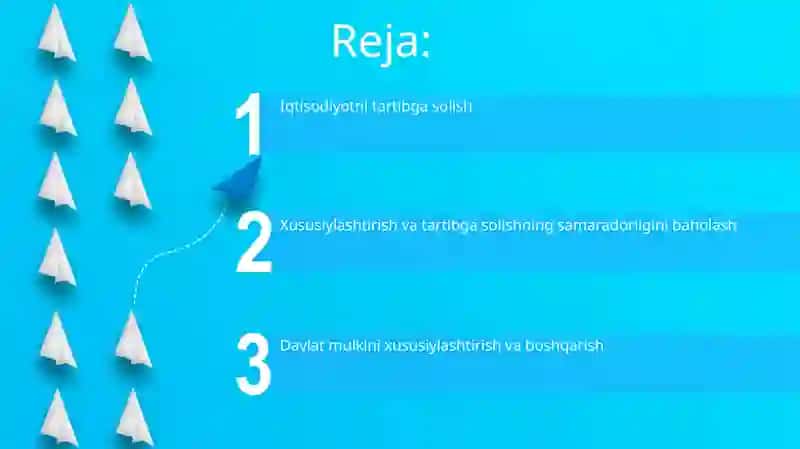 Davlat mulkini xususiylashtirish va boshqarish Iqtisodiyotni tartibga solish 2