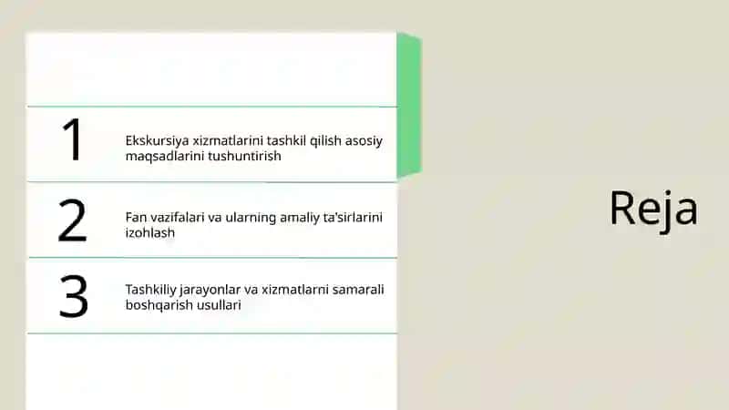 Ekskursiya xizmatlarini tashkil qilish fanining maqsadlari va vazifalari 2