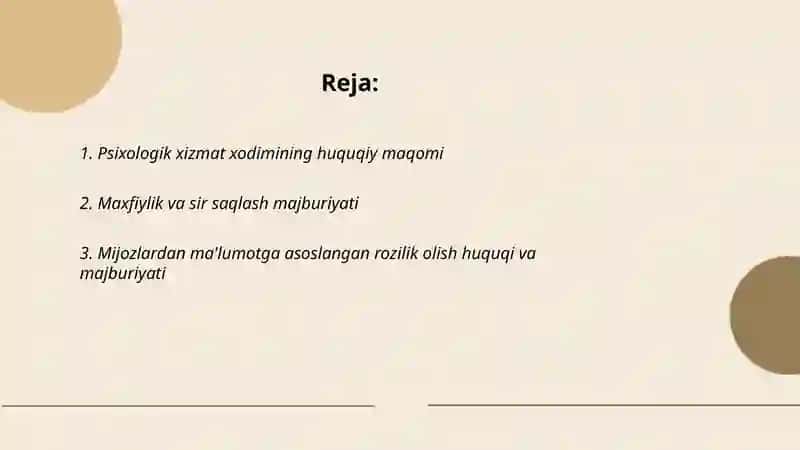 Psixologik xizmat xodimining huquq, majburiyat, va masulyatlari 2