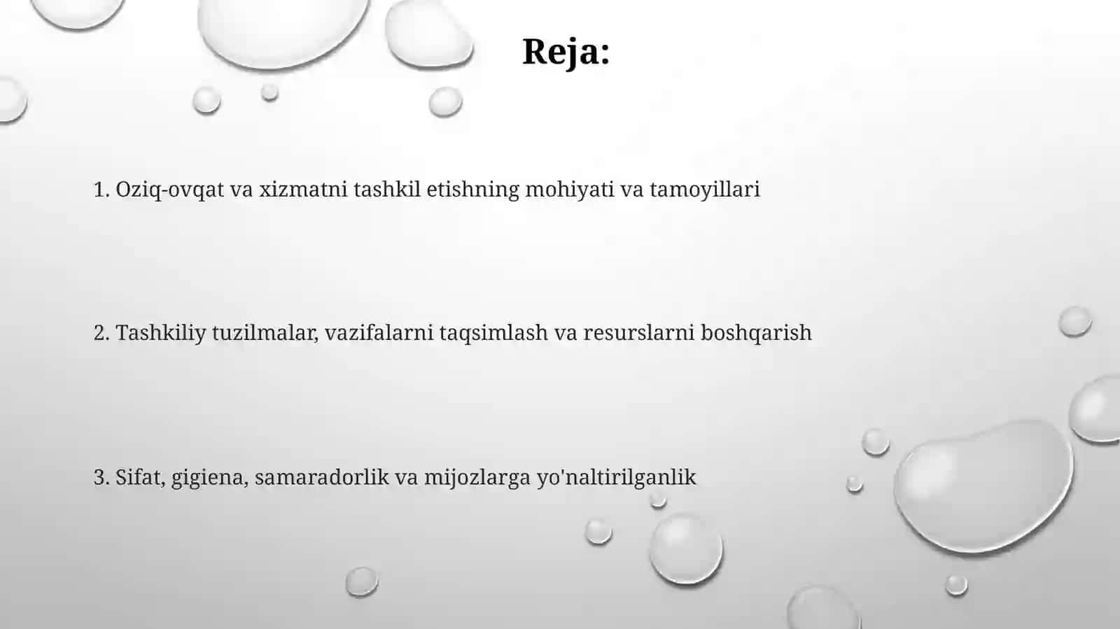 Oziq-ovqat va xizmatni tashkil etish 2