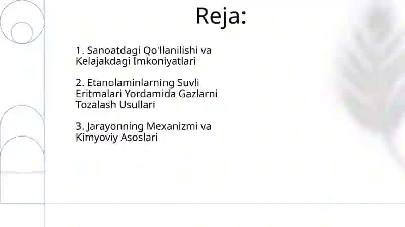 Etanolaminlarning suvli eritmalari yordamida gazlarni tozalash 2