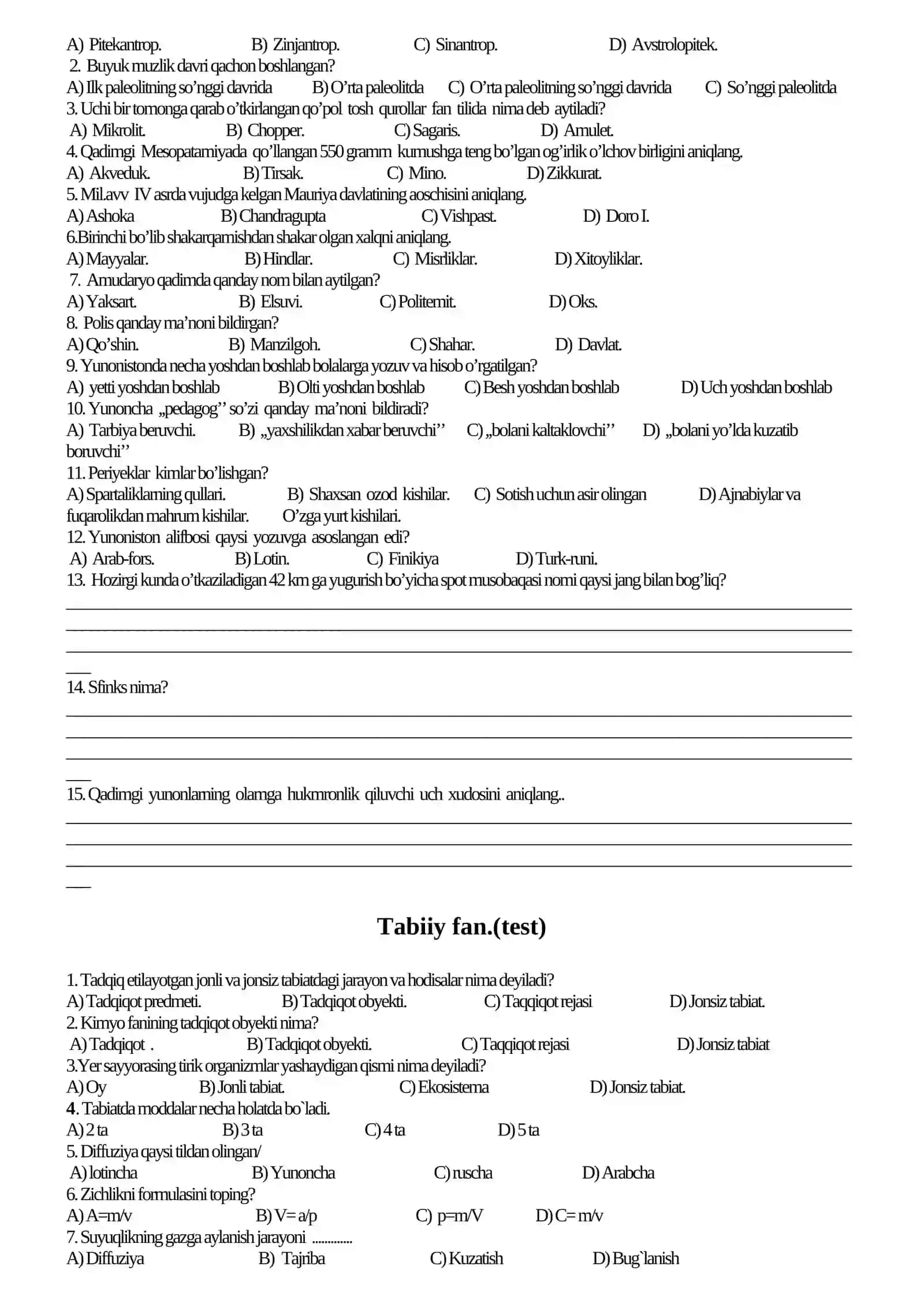Rus tili. (test) 2