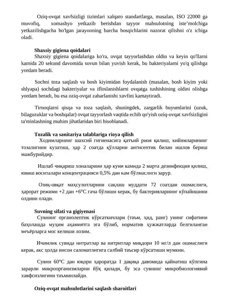 Oziq-ovqat gigiyenasining umumiy tamoillari 2