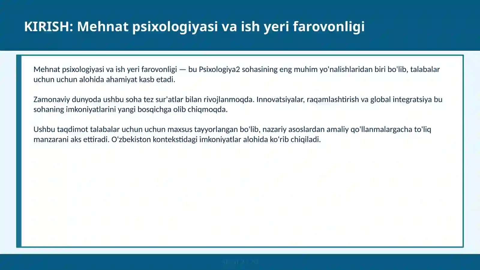 MEHNAT PSIXOLOGIYASI VA ISH YERI FAROVONLIGI 2