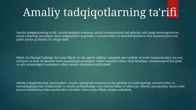 Nikoh Va Oila Sohasidagi Tadbiqiy Tadqiqotlar 2