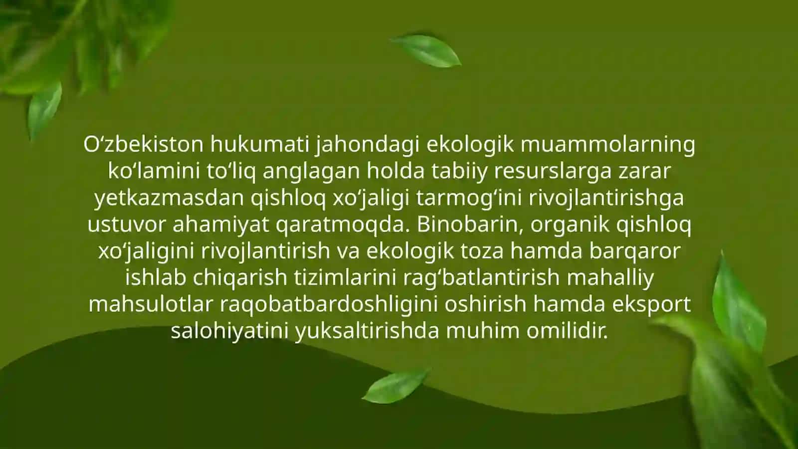 O’zbekistonda organik qishloq xo’jaligini rivojlantirishning ustuvor yo’nalishlari 2