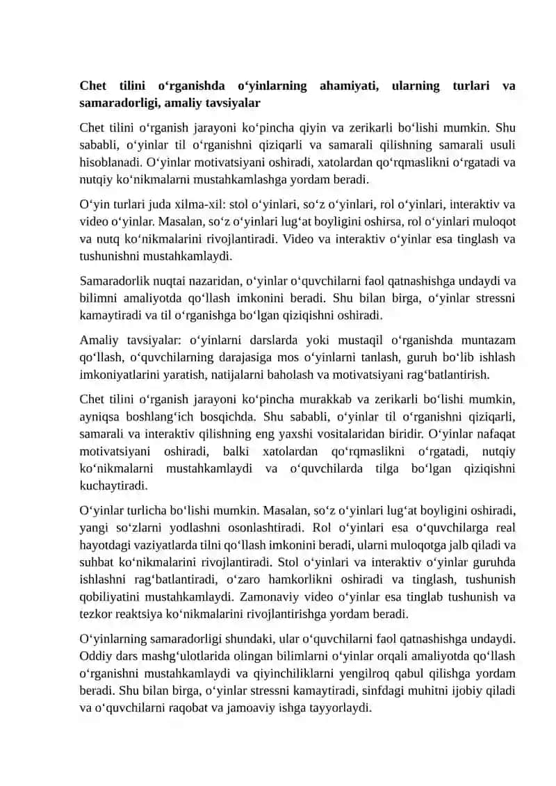 O'yinlar orqali chet tilini o'rganish metodlari 2