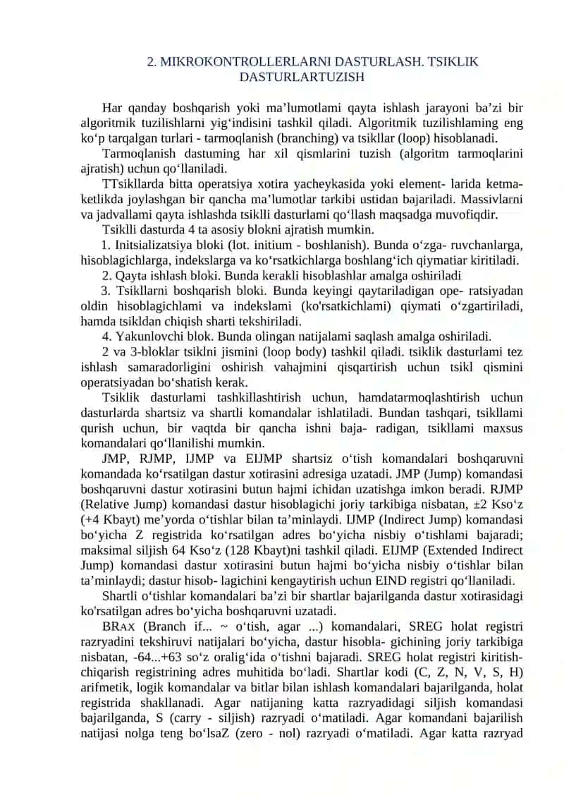 MIKROPROTSESSOR VA MIKROKONTROLLERLARNI DASTURLAR BILAN TA’MINLASH 2