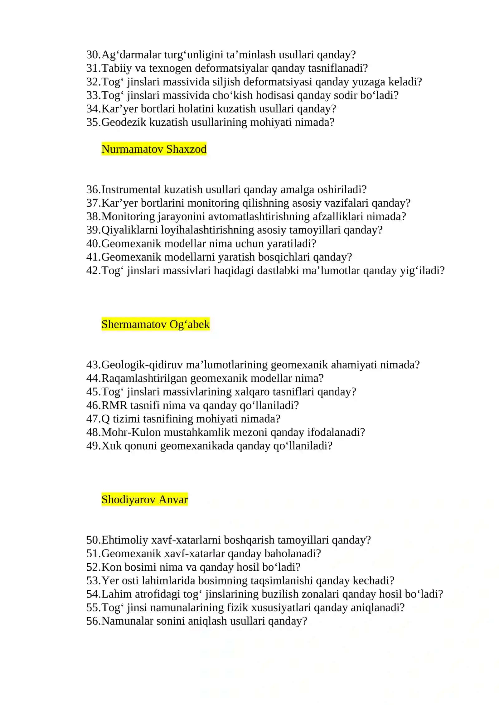Geomexanika fanining predmeti va vazifalari nimalardan iborat? 2
