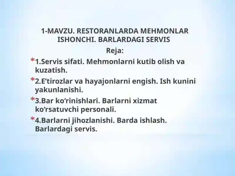 Servis faoliyati asoslari 2