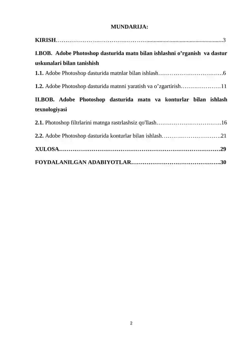 Adobe Photoshop dasturida matn va konturlar bilan ishlash texnologiyasi 2