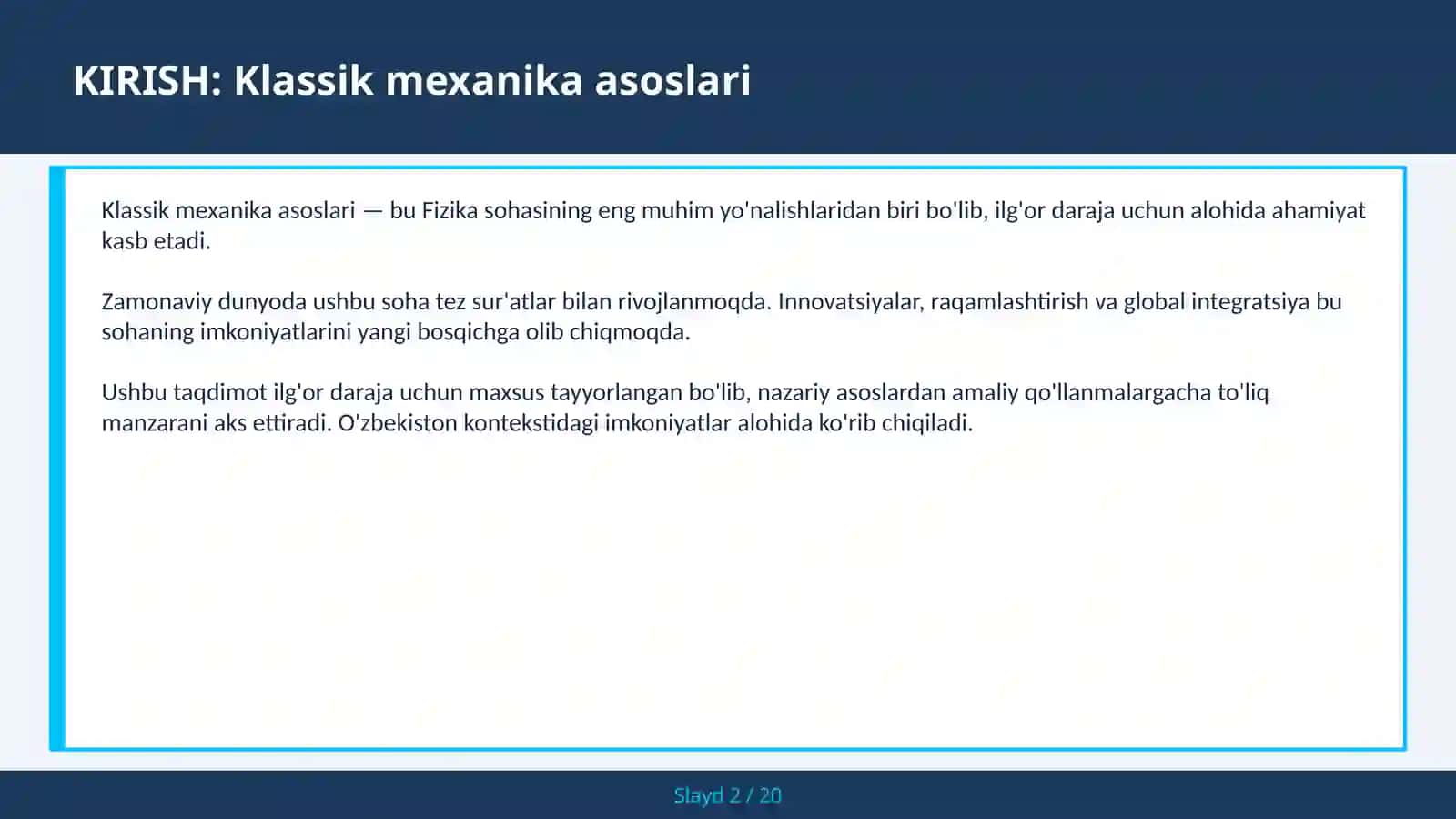 KLASSIK MEXANIKA ASOSLARI 2
