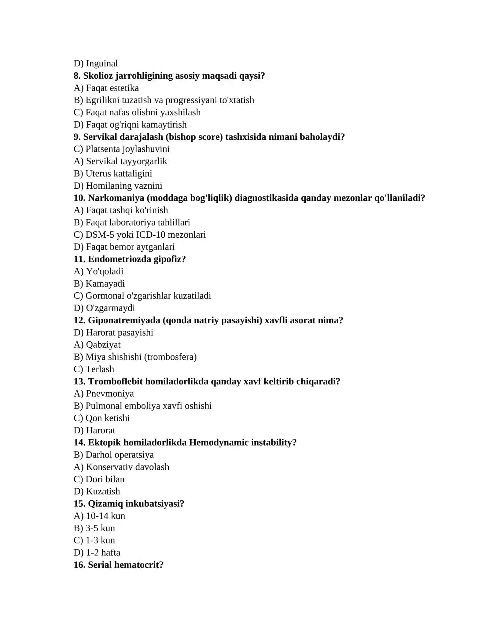 Tibbiyot savol javob 2