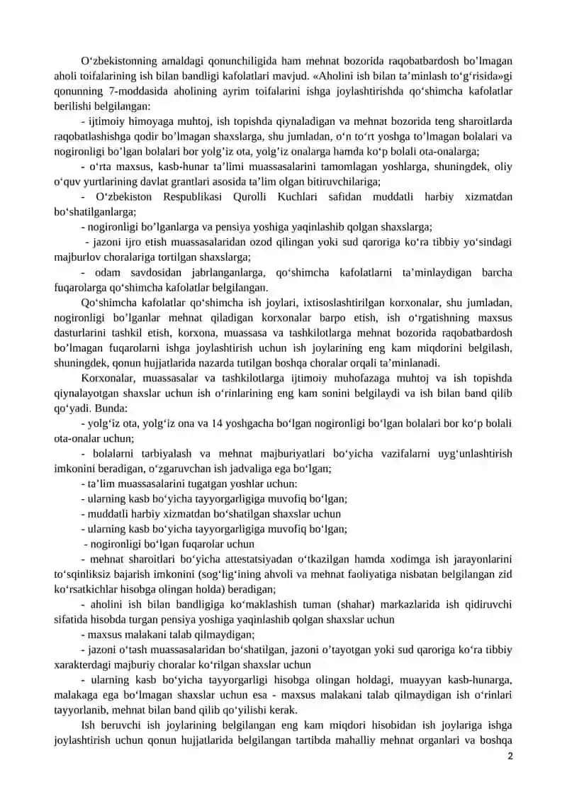 Mehnat bozorida raqobatbardosh bo‘lmagan aholining ish bilan bandligi 2