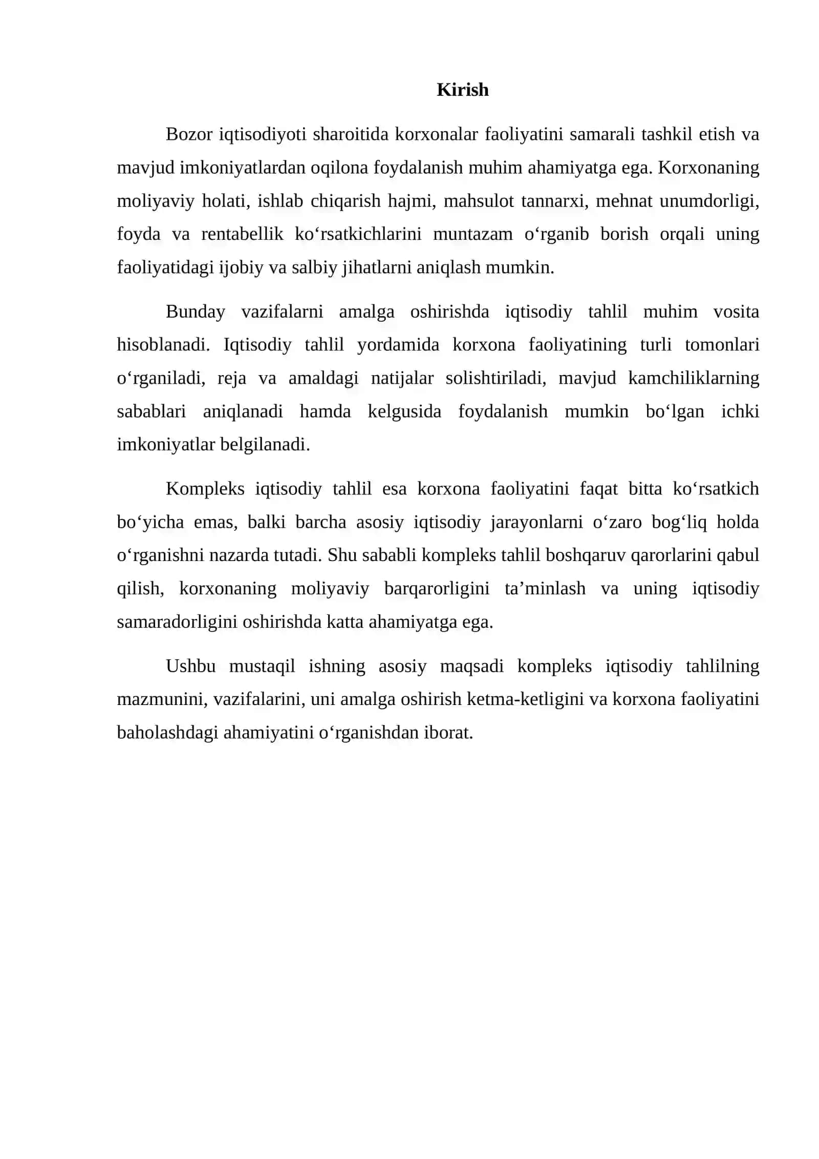 KOMPLEKS IQTISODIY TAHLIL O‘TKAZISHNING KETMA-KETLIGI VA VAZIFALARINI TAHLIL QILISH 2
