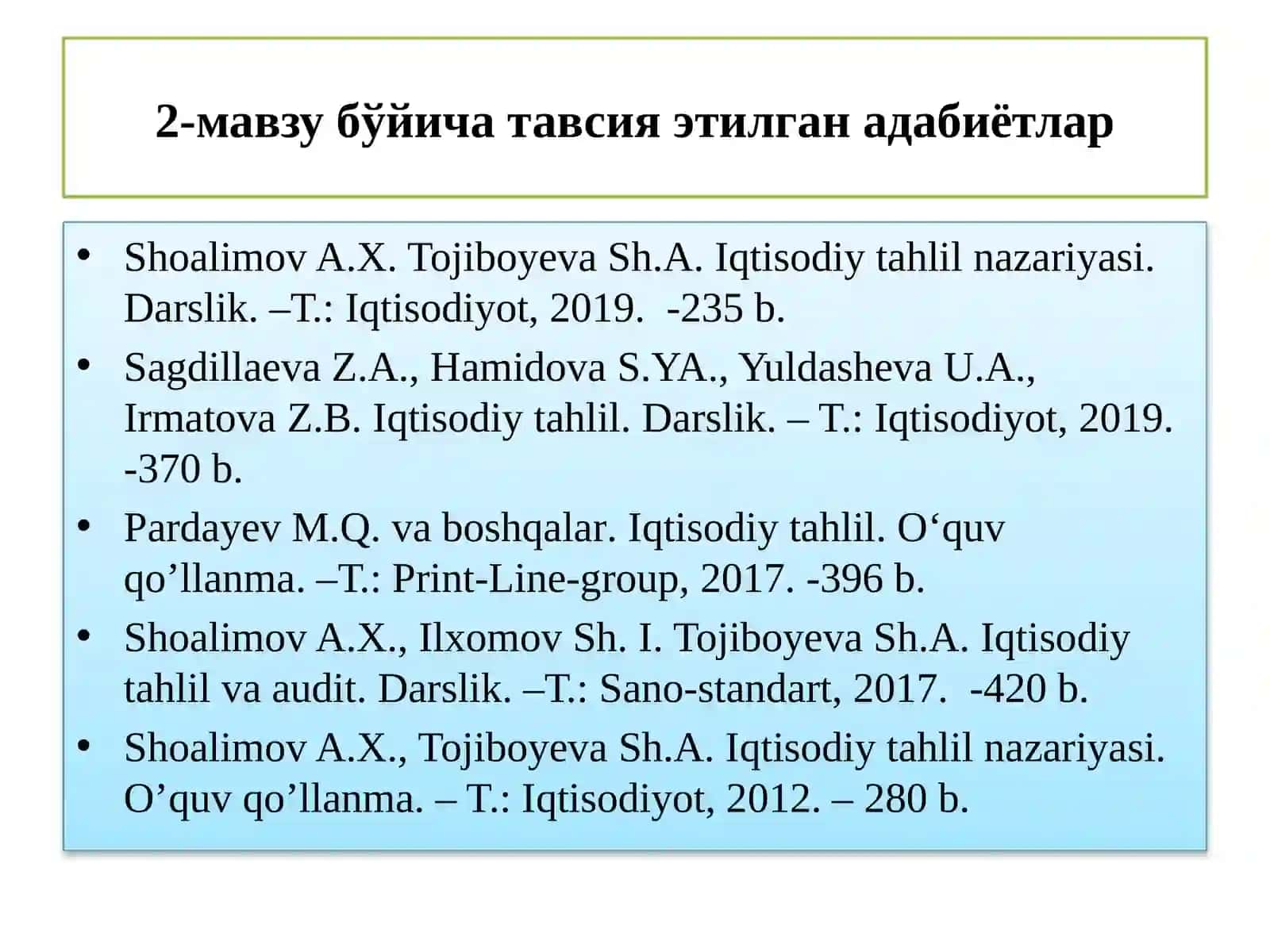 Иқтисодий таҳлилнинг методи ва унда қўлланиладиган анъанавий усуллар 2