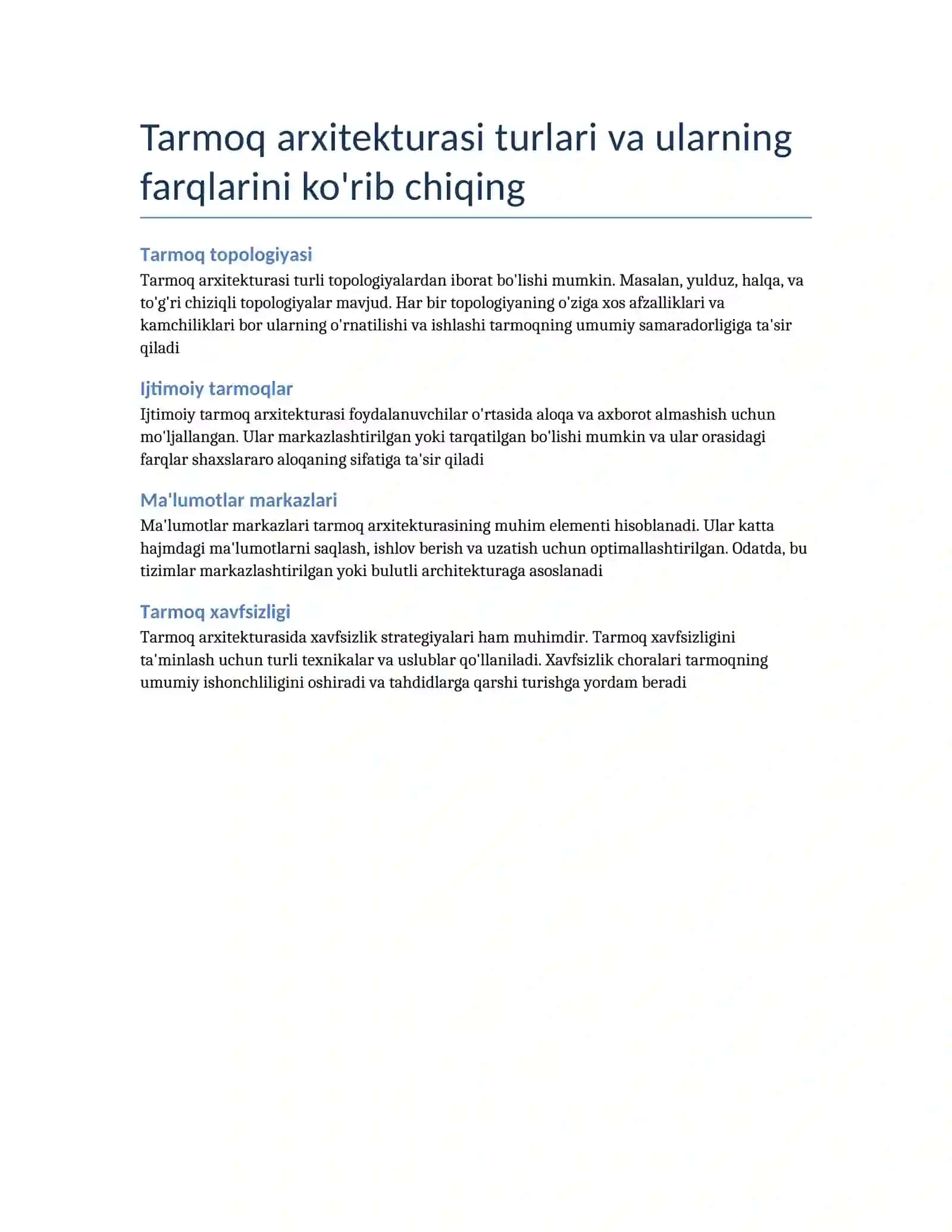 Kompyuter tarmoqlari asosiy tushunchalari 2