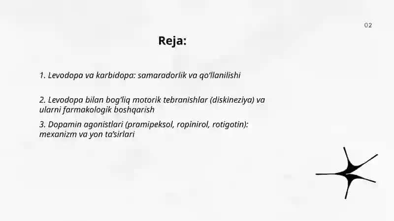 Parkinson kasalligini davolashda ishlatiladigan dori vositalari 2