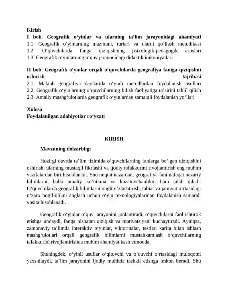 Geografik o'yinlar orqali o'quvchilarga fanga qiziqishni oshirish. 2