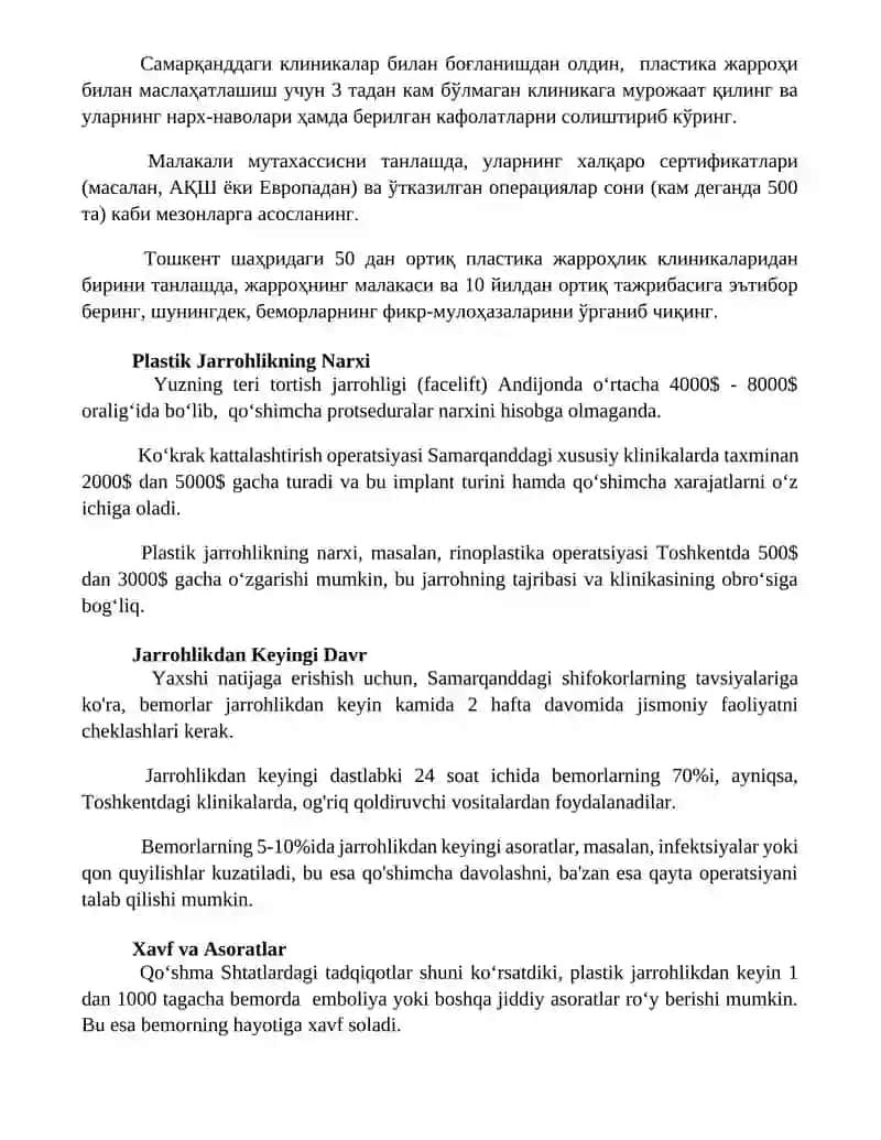 Tana Plastik Jarrohligining Ommabop Usullari 2