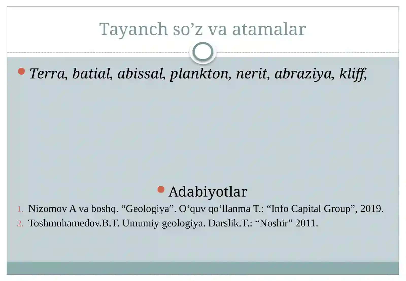 Dengiz va okeanlarning geologik faoliyati natijasida paydo bo’lgan tog’ jinslari 2