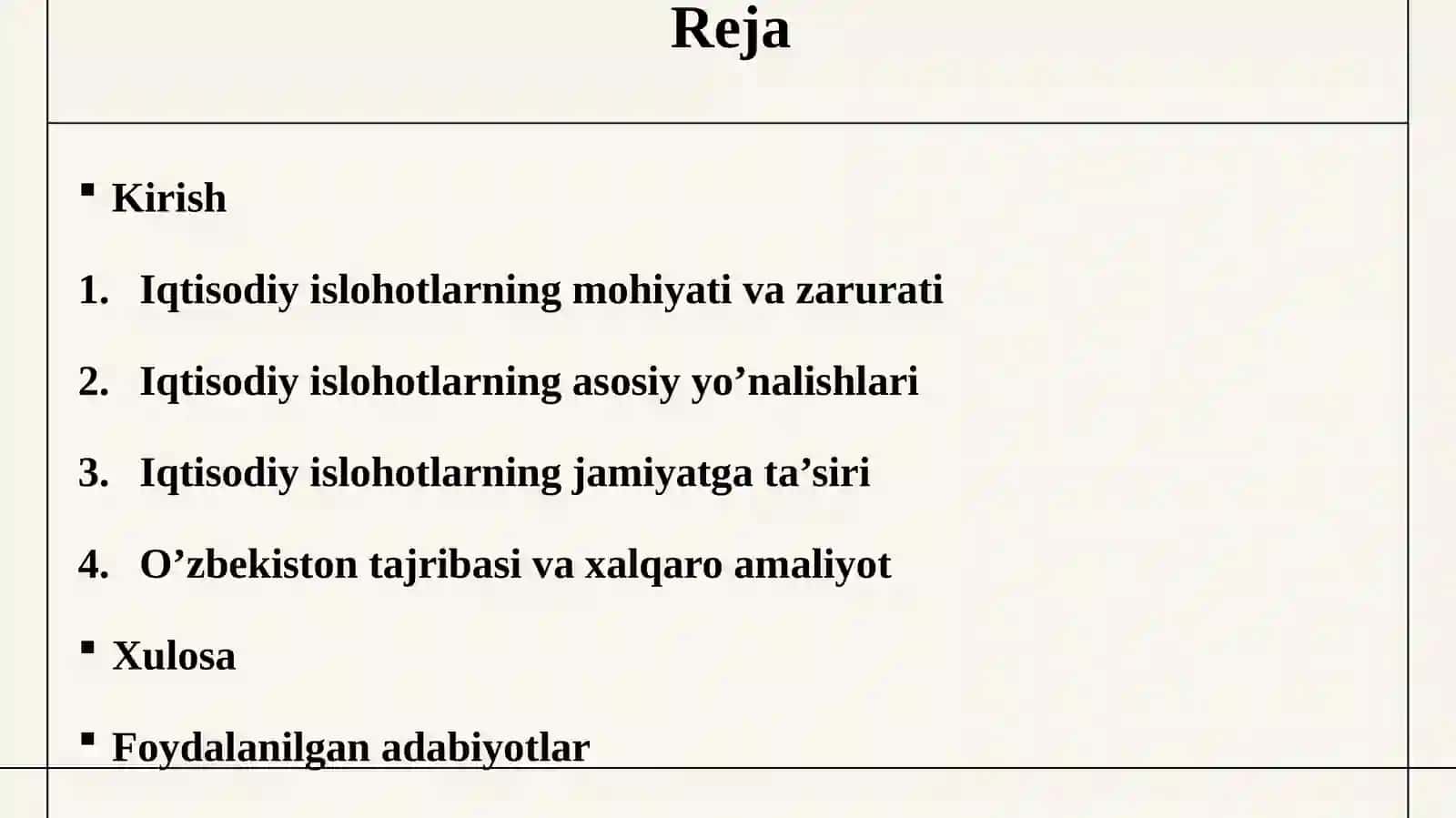 Iqtisodiy islohotlar davr talabi 2