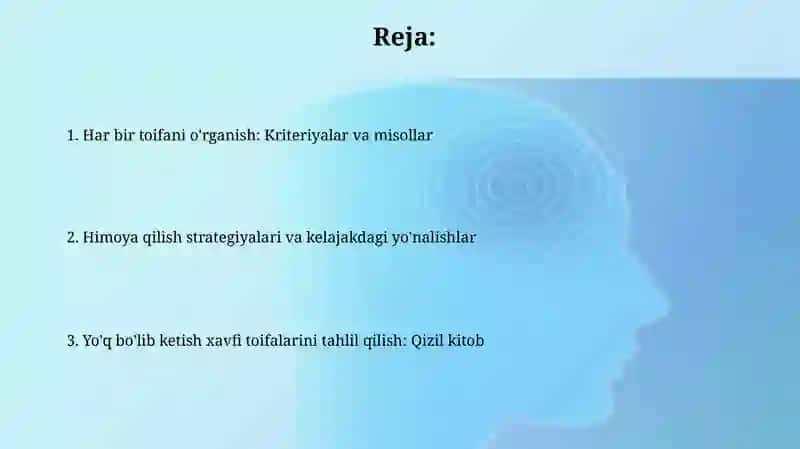 Yo'q bo'lib ketish xavfi toifalarini qizil kitob asosida tahlil qilish 2