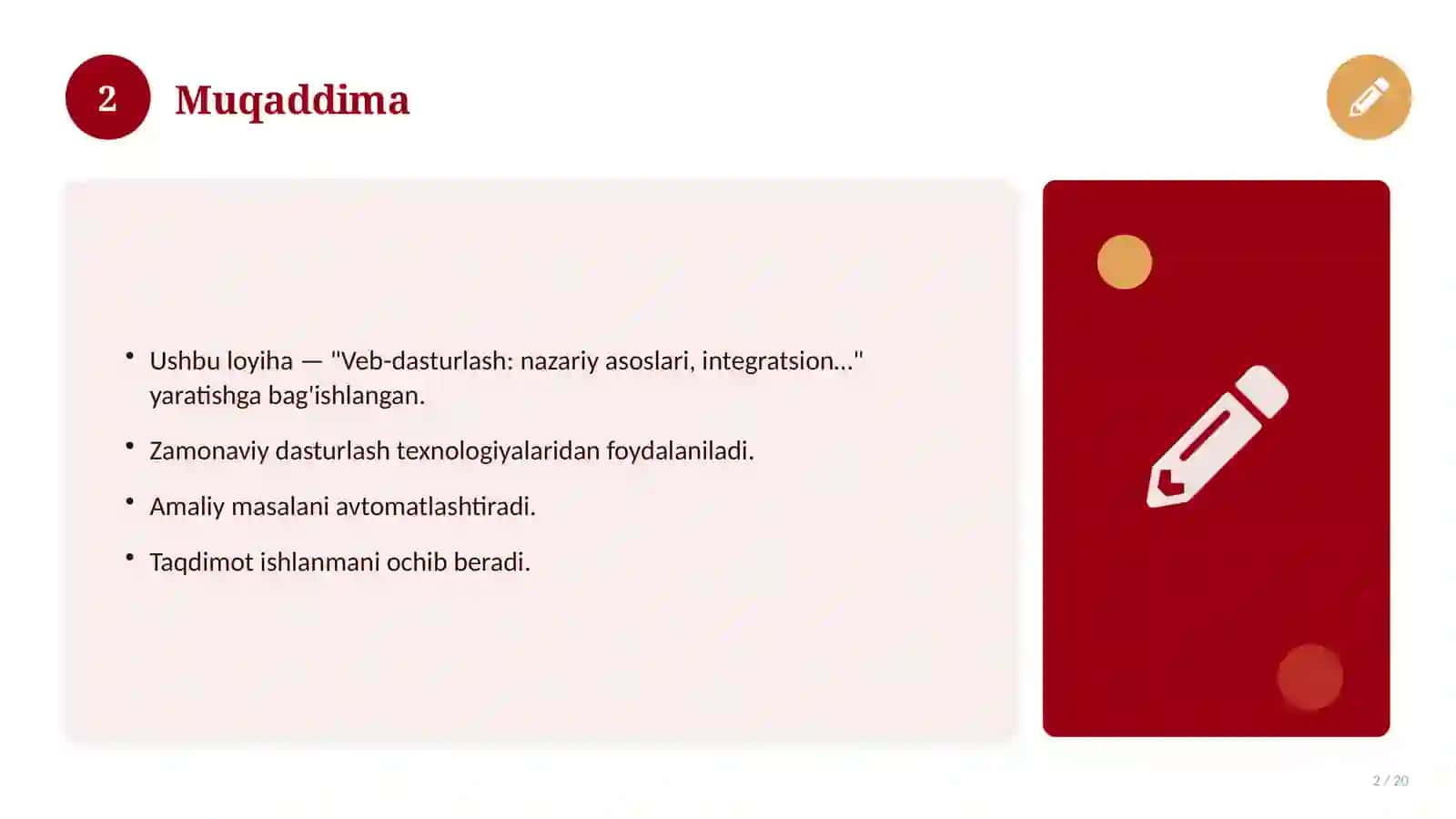 Veb-dasturlash: nazariy asoslari, integratsion yondashuvda (Kurs ishi) 2