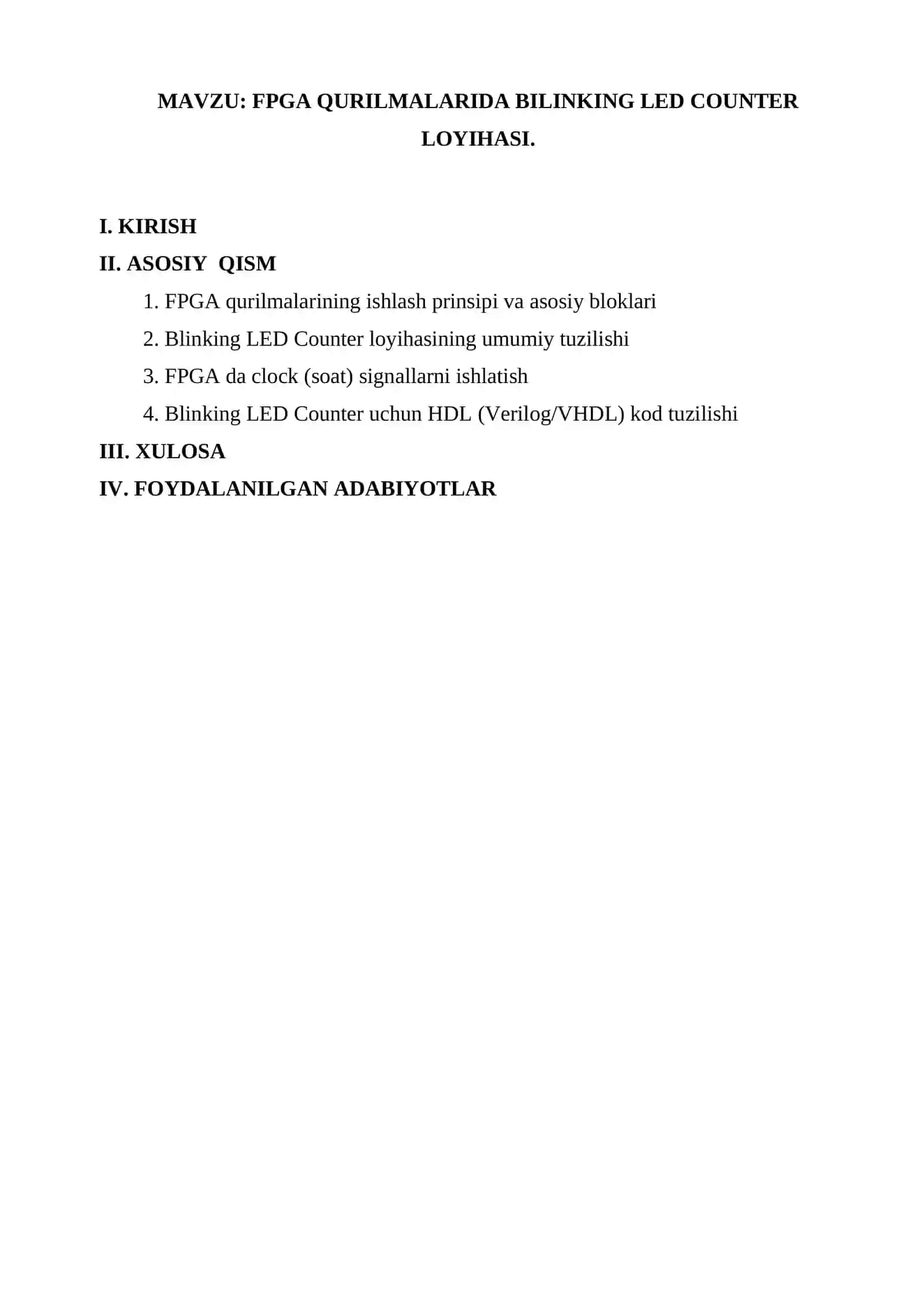 FPGA QURILMALARIDA BILINKING LED COUNTER LOYIHASI 2