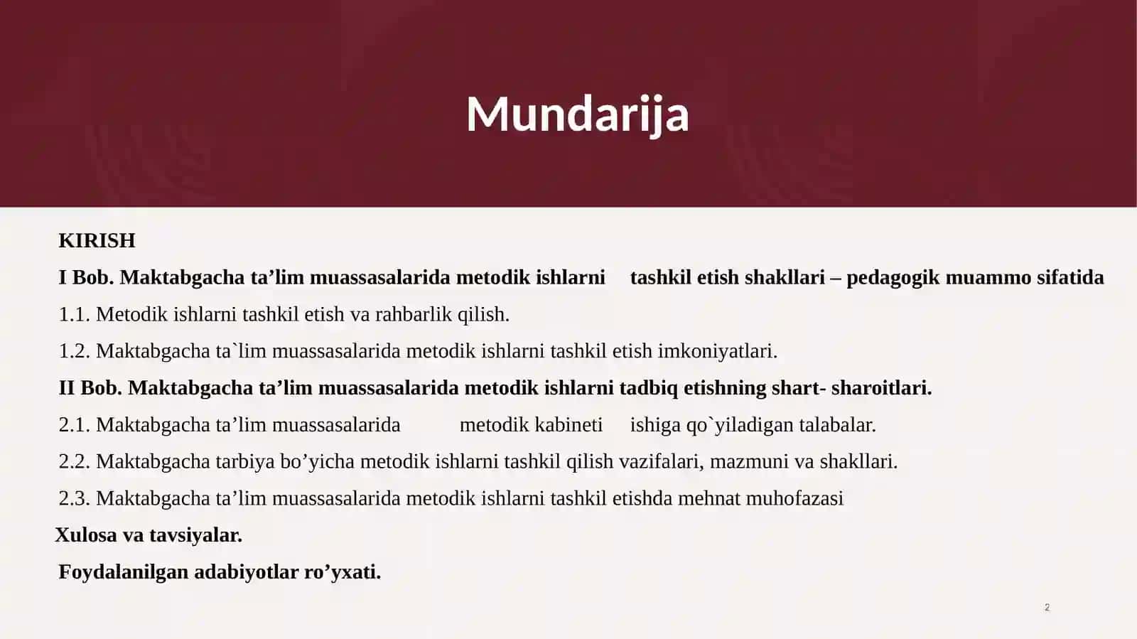 Metodik kabinet ishining mazmuni va asosiy shakllari 2