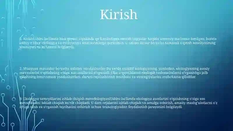 Biologiya (Evakuatsiya Va Ekalogiya Asoslari) Ini OʻQitish Metodikasi Xususiy Masalalari 2
