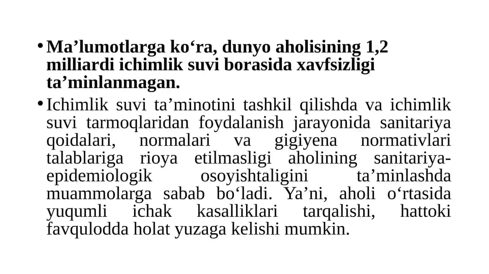 Suvning sanitariya holatini tekshirish 2