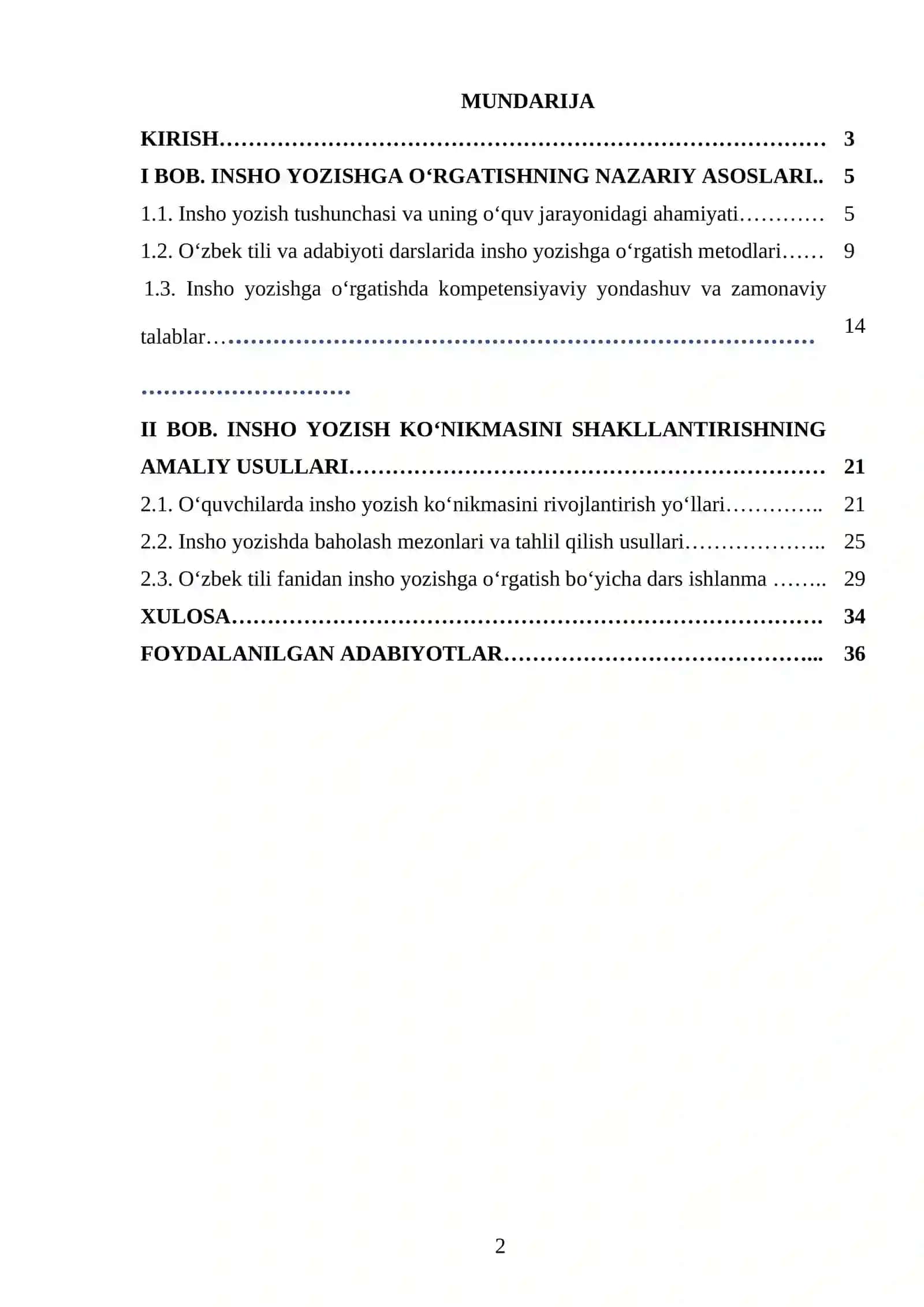 O‘zbek tili va adabiyoti fanidan insho yozishga o‘rgatish metodikasi 2