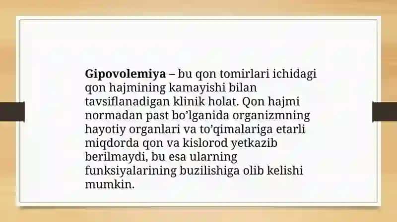 Gipovolemiya qonaylanishi 2