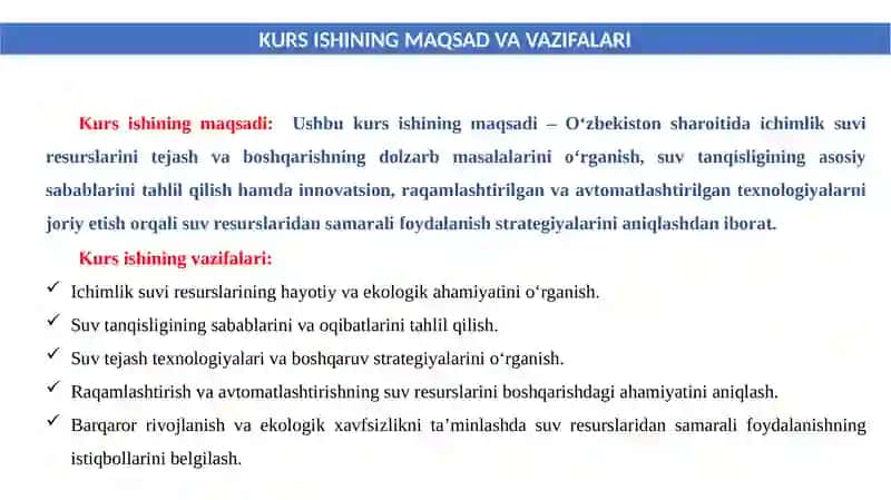 ICHIMLIK SUVI RESURSLARINITEJASHMUAMMOLARI 2