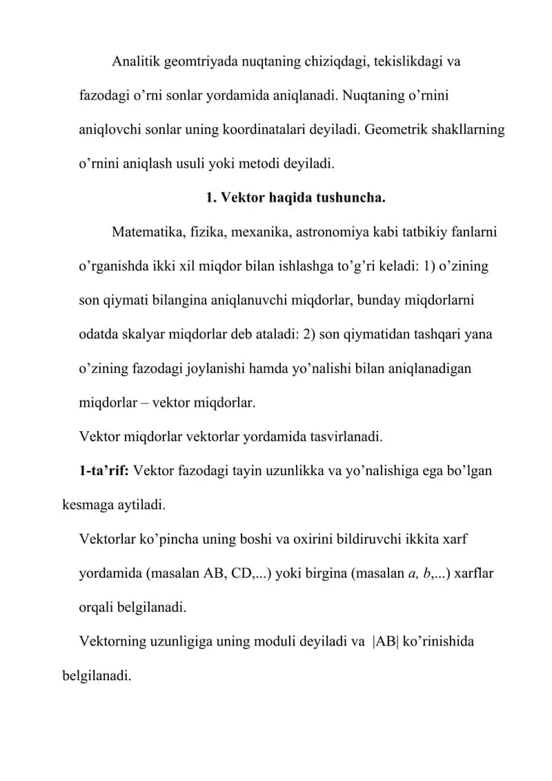 vektorning uzunligi.Vektorlar orasidagi burchak 2