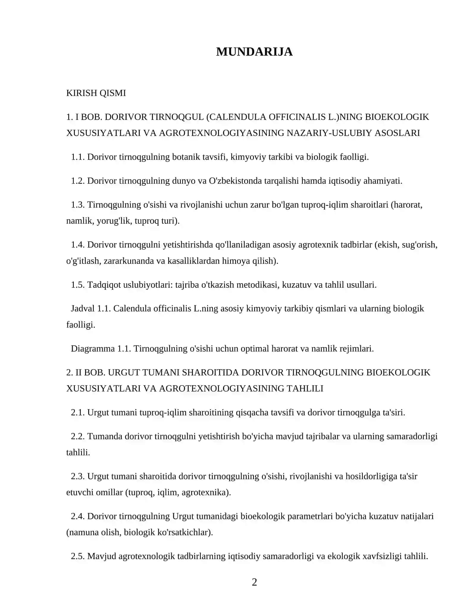 Urgut tumanida Dorivor Tirnoqgul (Calendula officinalis L.)ni bioekologik xususiyatlariga agrotexnologik tadbirlarni o'rganish 2