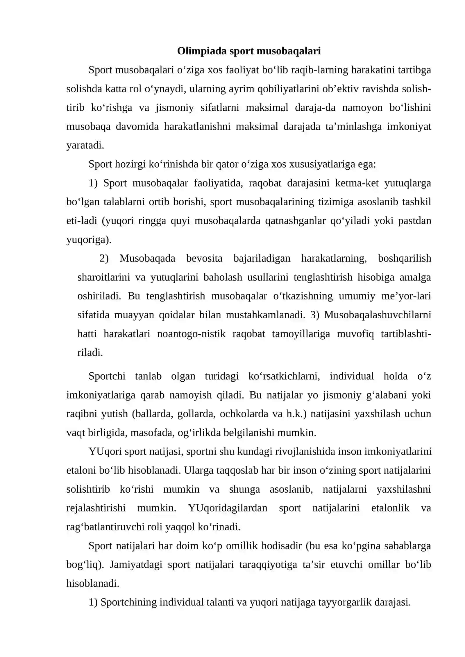 SPORTDA SARALASH, MODELLASHTIRISH VA BASHORAT QILISHDA SPОRT MUSОBАQАLАRI TIZIMINI O‘RNI 2