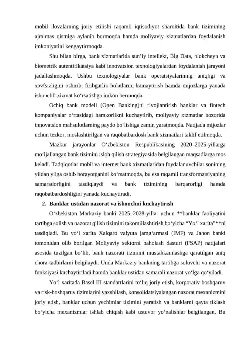 Bank Tizimi va Moliyaviy Xizmatlar 2