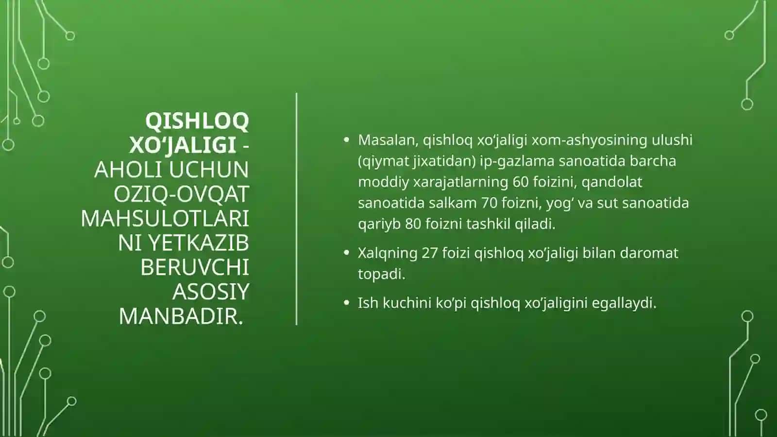 O’zbekiston respublikasida qishloq xo’jaligi va sanoat sohasidagi o’zgarishlar 2