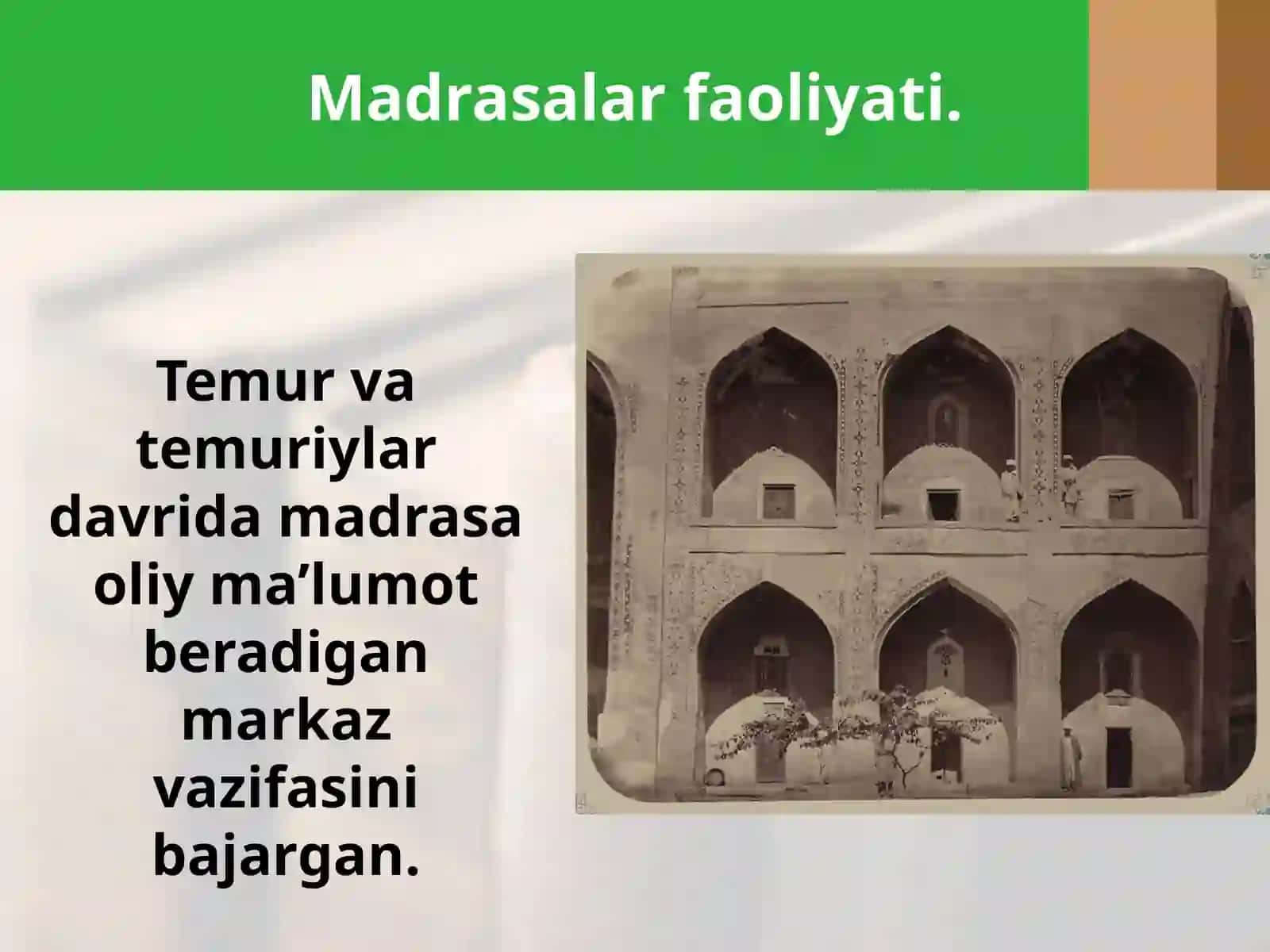 7-sinf O'zbekiston tarixi fanidan O'rta Osiyo talim tizimi dars ishlanma 2