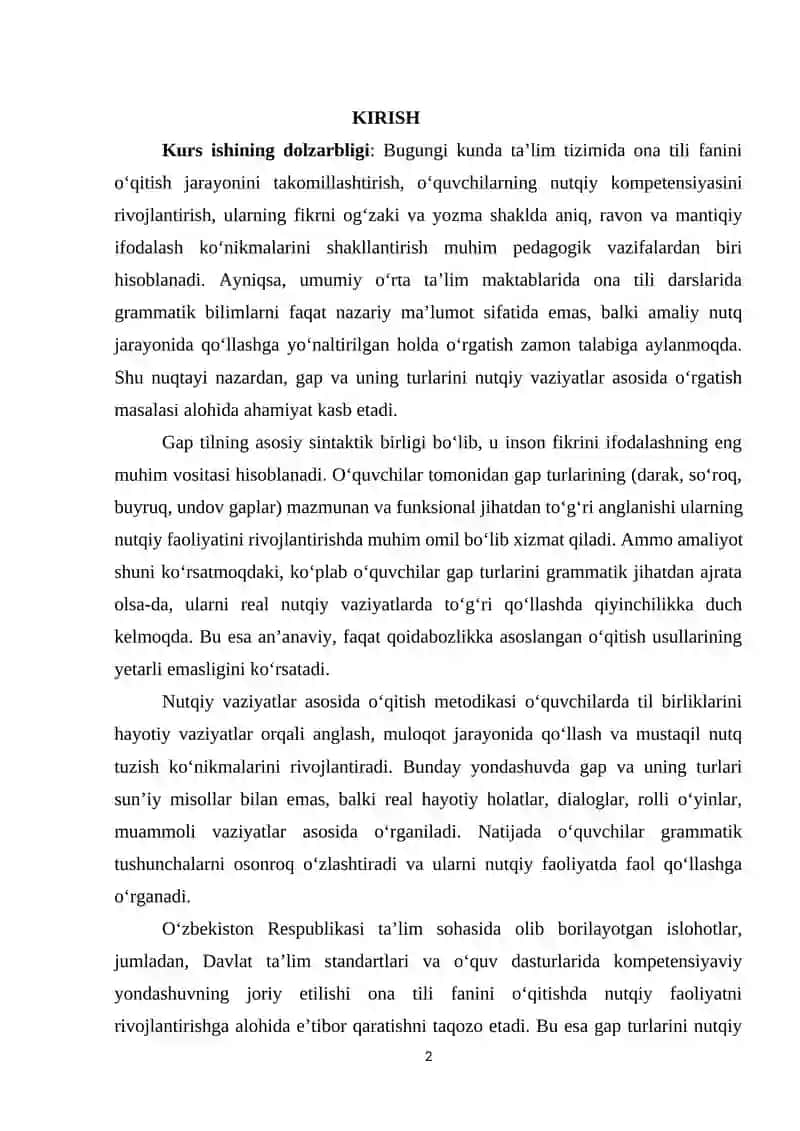 Gap va uning turlarini nutqiy vaziyatlar orqali o‘rgatish usullari 2