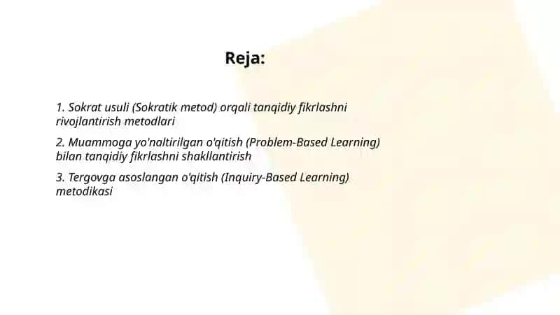 O'quvchilarda tanqidiy fikrlashini shakllantirishga qaratilgan ta'lim metodlari 2