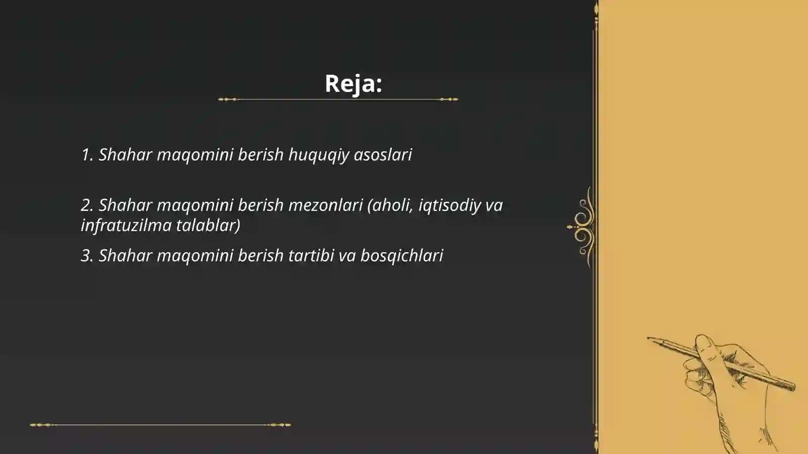 Shahar maqomini berish tartibi maʼmuriy hududiy birliklarni tashkil etish va tugatish tartibi 2