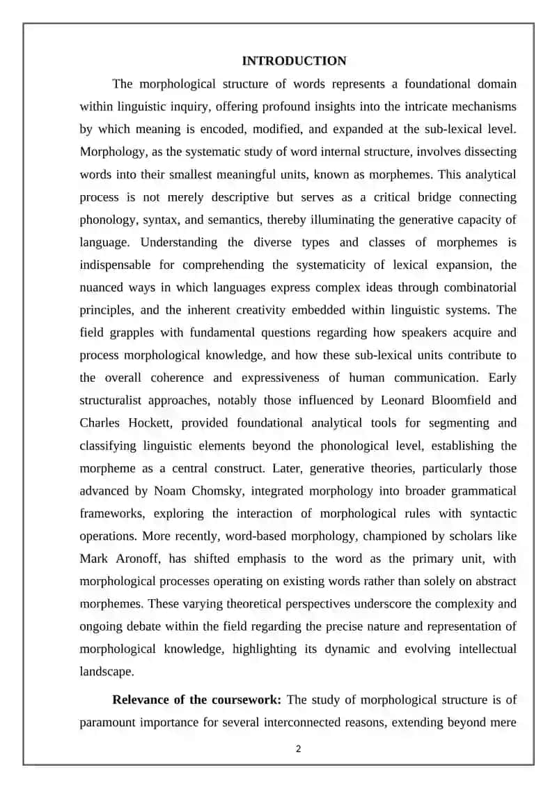 Morphological structure of the word: types and classes of morphemes 2