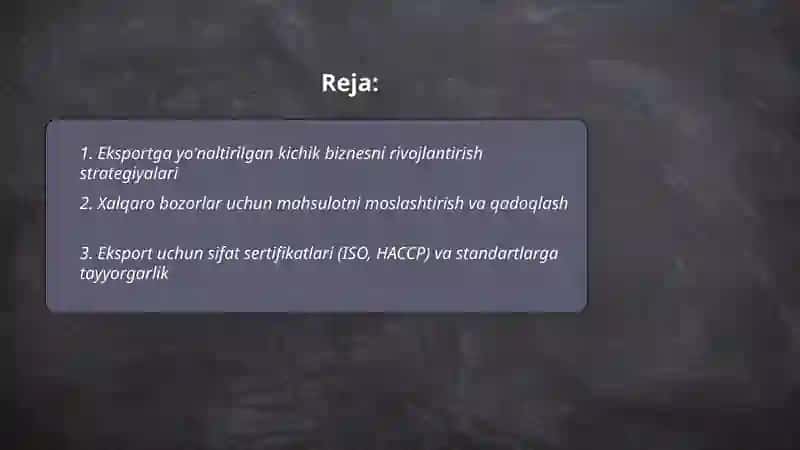 Eksportga yo'naltirilgan kichik biznesni rivojlantirish strategiyalari 2