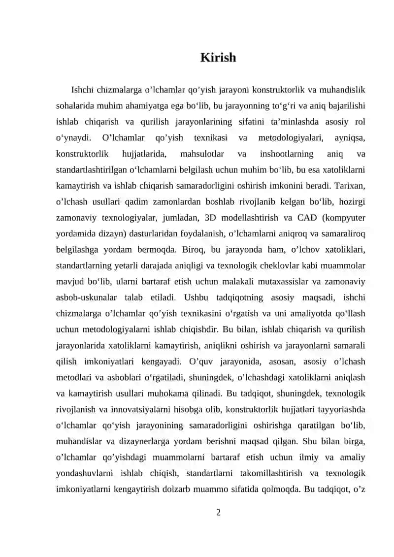 ISHCHI CHIZMALARGA O’LCHAMLAR QO’YISHNI O’RGANISH 2