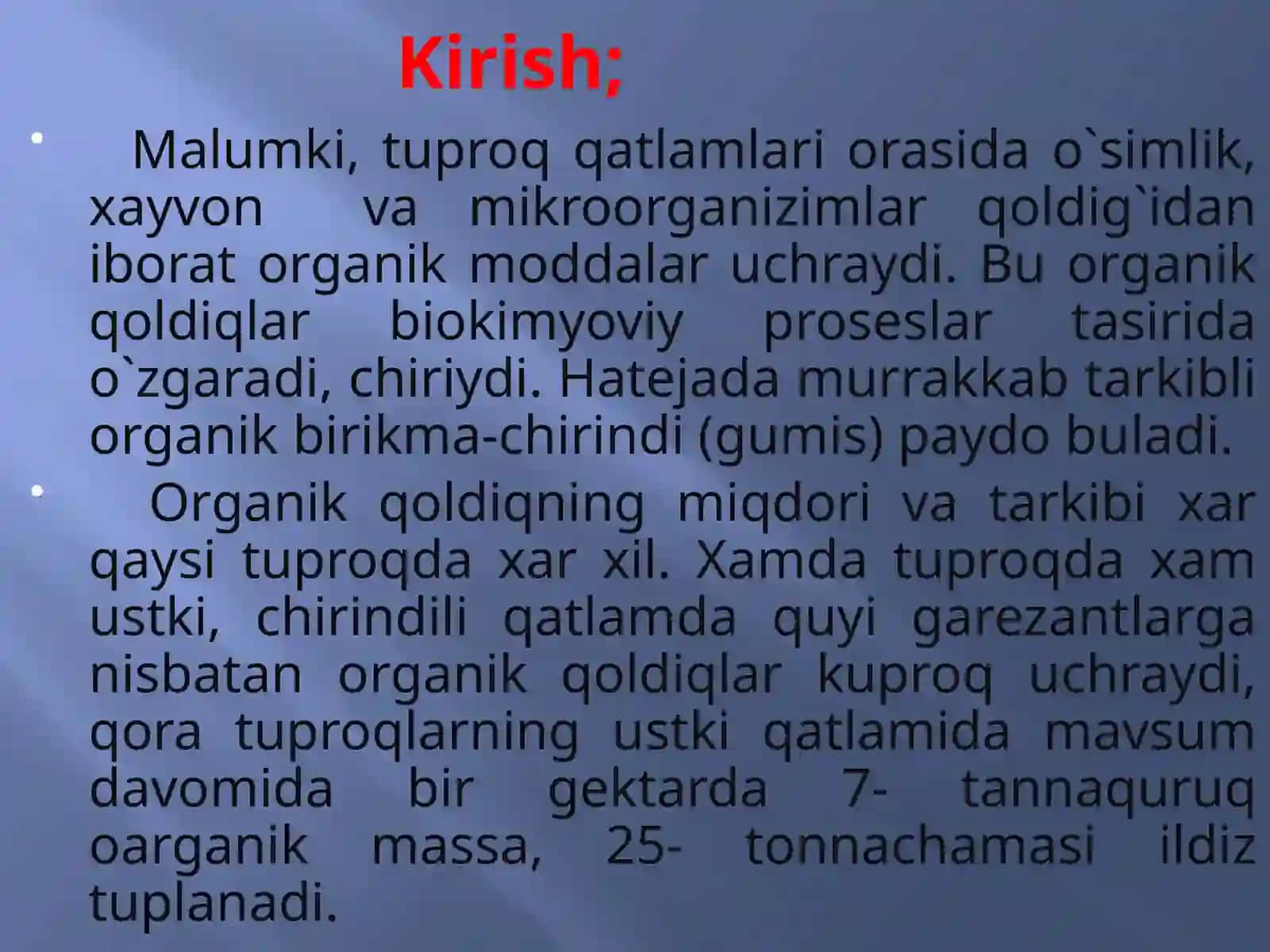 Tuproqdagi organik moddalar tarkibi 2