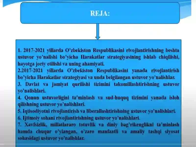 Yangi O‘zbekistonda Prezident Sh.M.Mirziyoyev rahbarligi va tashabbusi ostida amalga oshirilayotgan islohotlar 2