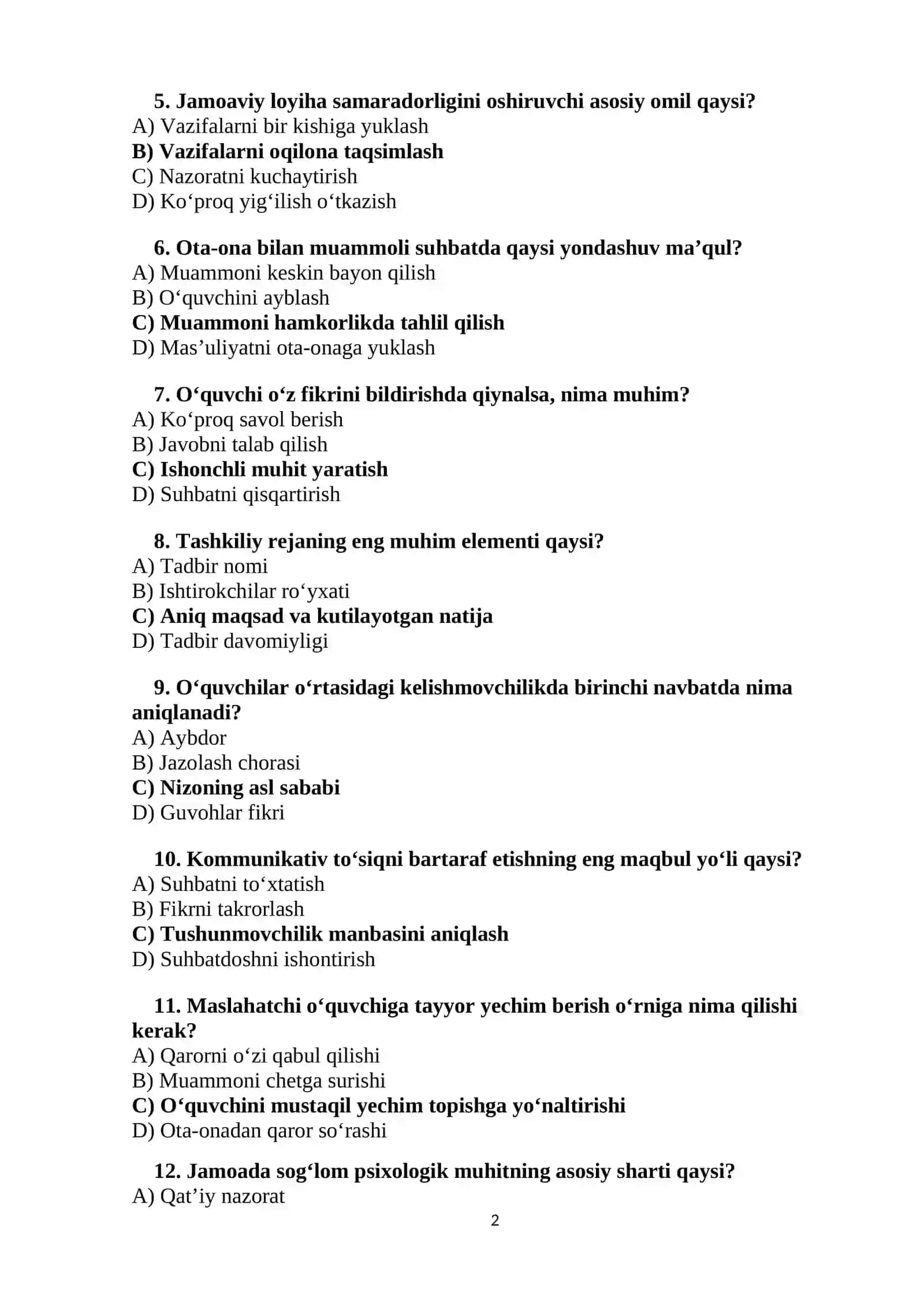 MAKTAB MASLAHATCHISI 1000 TA TEST 2